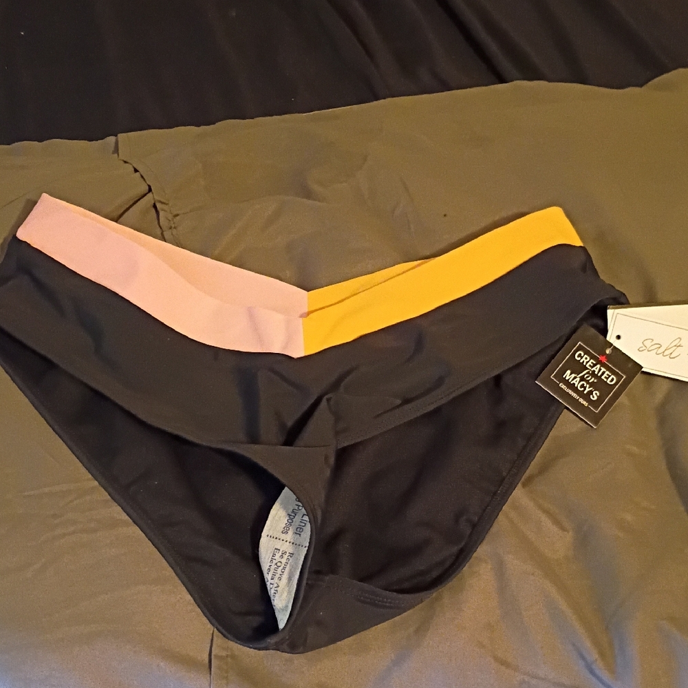 Salt + Cove Black Bikini Bottom with Pink and Yellow Trim